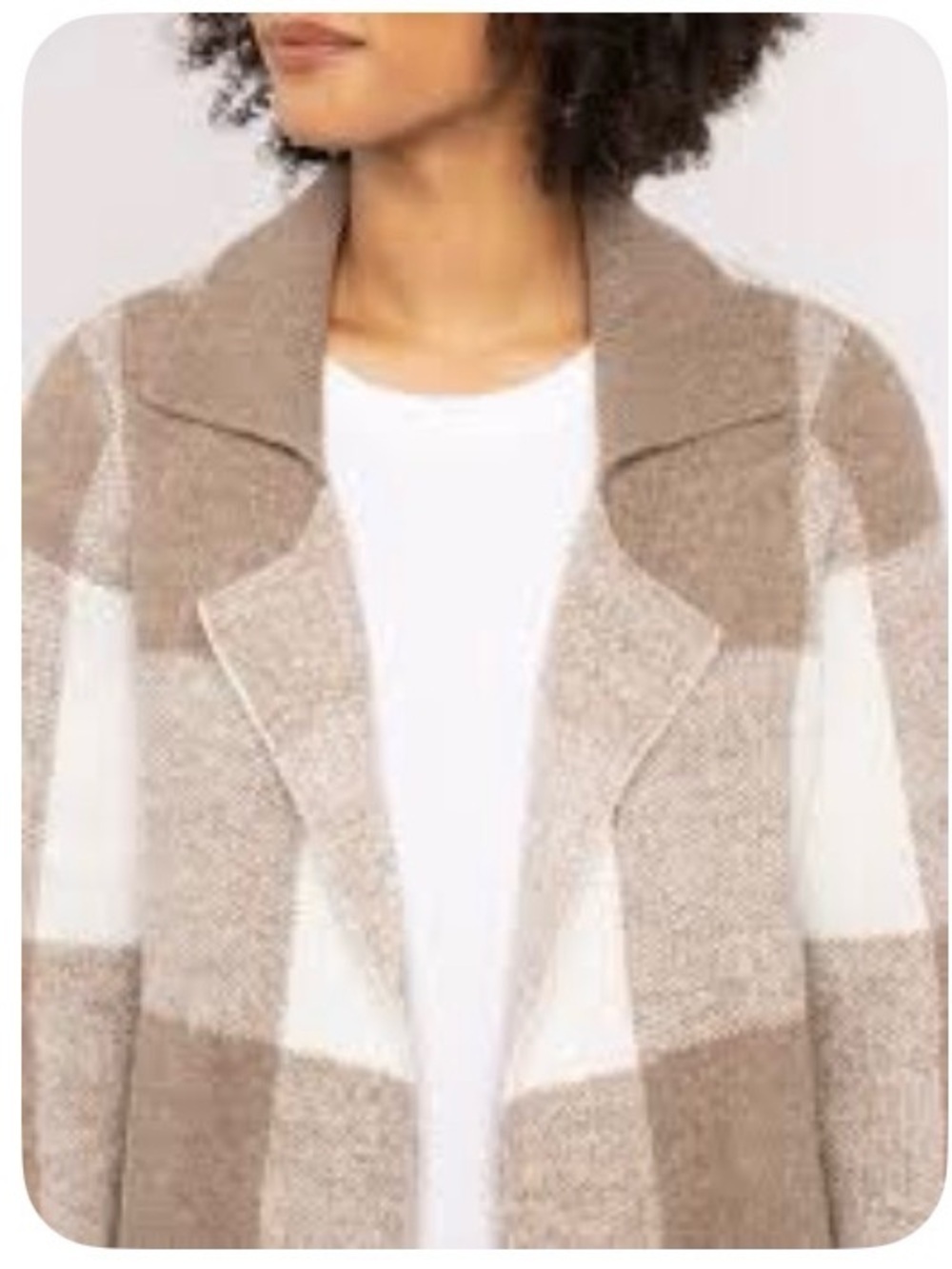 Oversized Cyrus Plaid Open-Front Long Cardigan in Cream and Brown